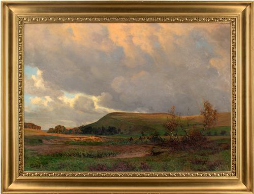 Alfred Broge, a View of Arrenakke Bakke - Very Large Antique Oil Painting