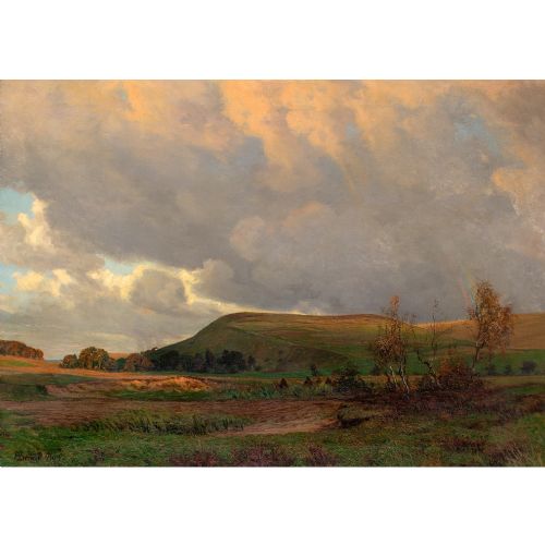 fig 1. Alfred Broge, A View Of Arrenakke Bakke - Very Large Antique Oil Painting