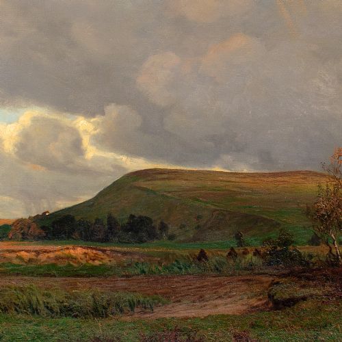 fig 4. Alfred Broge, A View Of Arrenakke Bakke - Very Large Antique Oil Painting