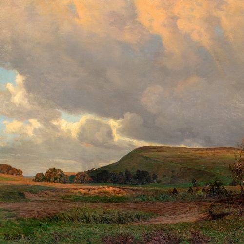 fig 5. Alfred Broge, A View Of Arrenakke Bakke - Very Large Antique Oil Painting