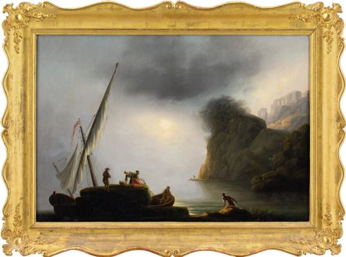 Claude Joseph Vernet (Follower), Italianate Port Scene with Fishermen - Antique Oil Painting