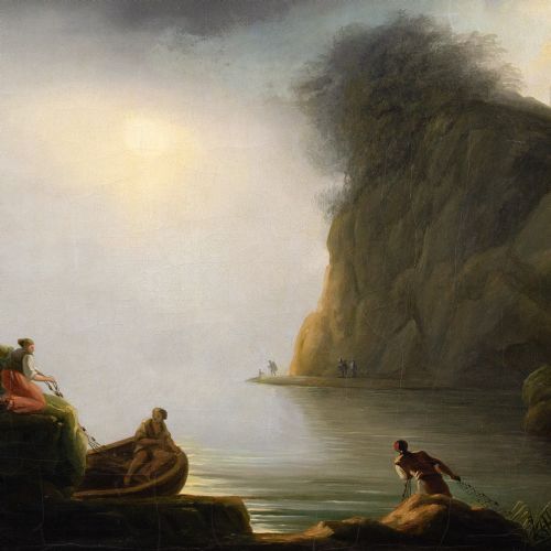 fig 2. Claude Joseph Vernet (Follower), Italianate Port Scene With Fishermen - Antique Oil Painting