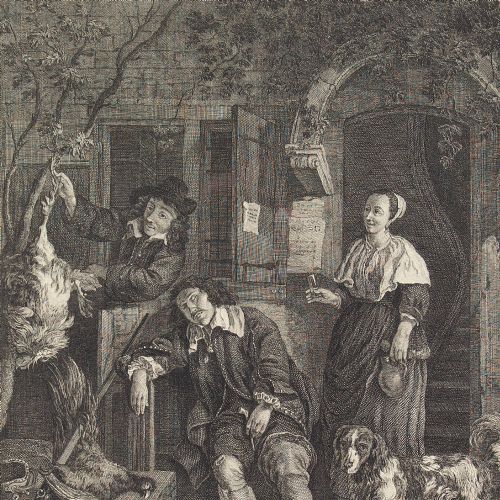 fig 3. Jean Pelletier After Gerard Metsu, The Sleeping Sportsman - Antique Engraving