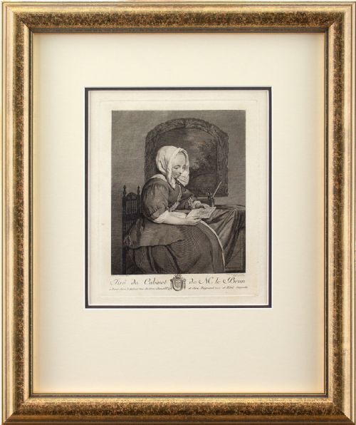 Jacques-philippe Le Bas After Gerard Metsu, Portrait of a Lady - Antique Engraving