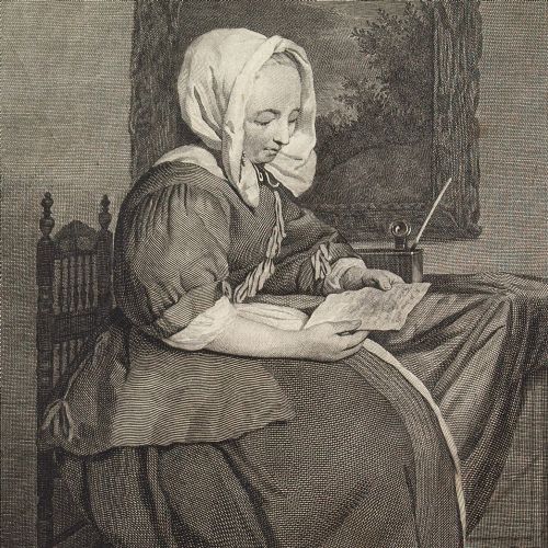 fig 1. Jacques-Philippe Le Bas After Gerard Metsu, Portrait Of A Lady - Antique Engraving 