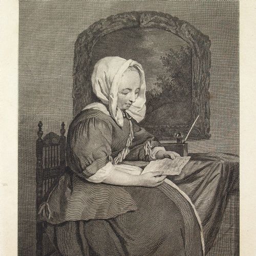 fig 2. Jacques-Philippe Le Bas After Gerard Metsu, Portrait Of A Lady - Antique Engraving 