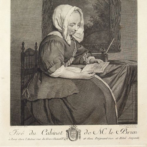 fig 3. Jacques-Philippe Le Bas After Gerard Metsu, Portrait Of A Lady - Antique Engraving 