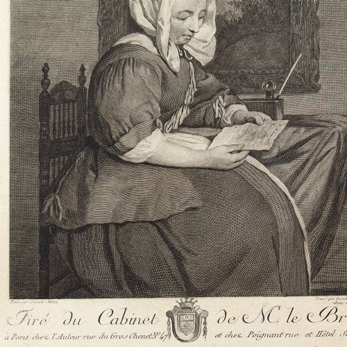 fig 4. Jacques-Philippe Le Bas After Gerard Metsu, Portrait Of A Lady - Antique Engraving 