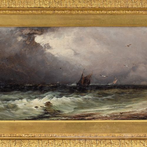 fig 1. Charles Frederick Williams (Attributed), At The Beach Off The Isle Of Wight - Antique Oil Painting