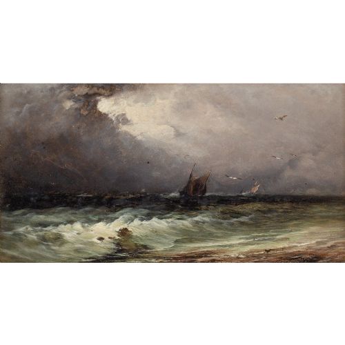 fig 2. Charles Frederick Williams (Attributed), At The Beach Off The Isle Of Wight - Antique Oil Painting