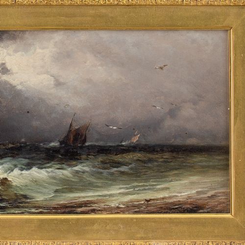 fig 3. Charles Frederick Williams (Attributed), At The Beach Off The Isle Of Wight - Antique Oil Painting