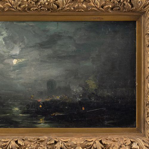 fig 2. Alexandre Marcette, Tugboats In Dordrecht, Netherlands - Antique Oil Panting