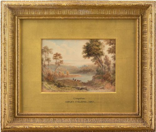 Anthony Vandyke Copley Fielding, View Down the River Wye Towards Chepstow Castle, Monmouthshire - Antique Watercolour
