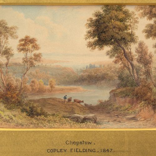 fig 1. Anthony Vandyke Copley Fielding, View Down The River Wye Towards Chepstow Castle, Monmouthshire - Antique Watercolour
