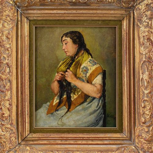 fig 1. José Genoves Llansol, Portrait of a Valencian Woman - Antique Oil Painting