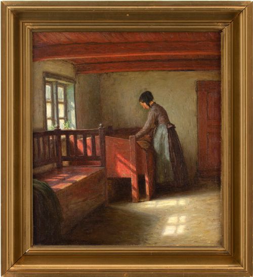 Valdemar Magaard, Making the Bed - Antique Oil Painting