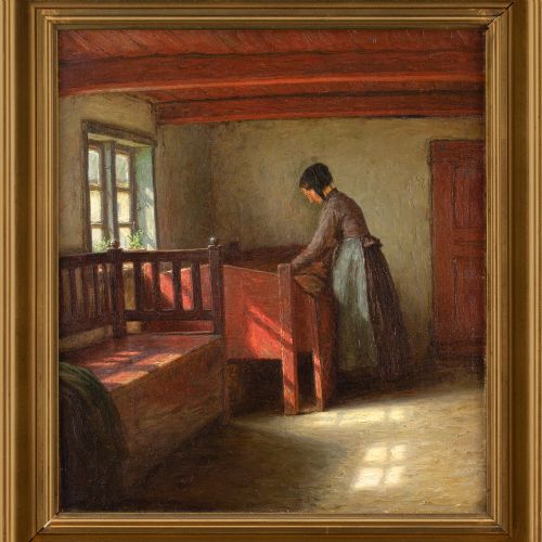 fig 2. Valdemar Magaard, Making The Bed - Antique Oil Painting