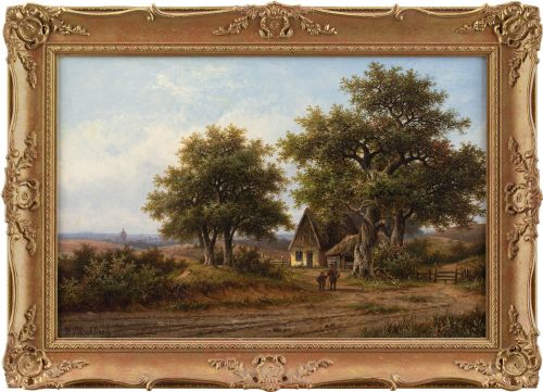 Hendrik Pieter Koekkoek, Picturesque Landscape with Oak Trees - Antique Oil Painting