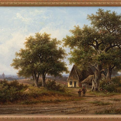 fig 2. Hendrik Pieter Koekkoek, Picturesque Landscape With Oak Trees - Antique Oil Painting