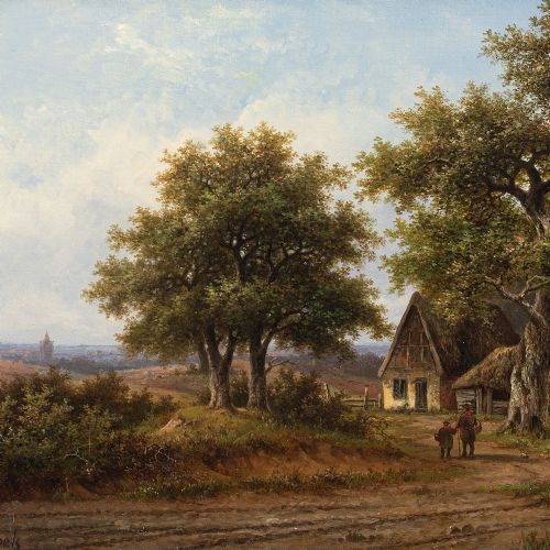 fig 3. Hendrik Pieter Koekkoek, Picturesque Landscape With Oak Trees - Antique Oil Painting