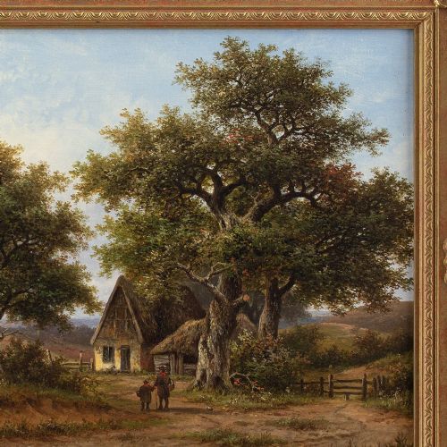 fig 4. Hendrik Pieter Koekkoek, Picturesque Landscape With Oak Trees - Antique Oil Painting