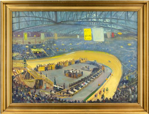 Thorvald Nygaard, the First Six-day Race - Vintage Oil Painting