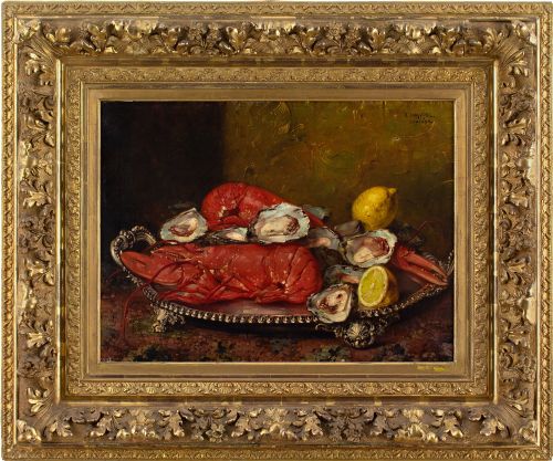 Edward Chappel, Still Life with Lobsters & Oysters - Antique Oil Painting