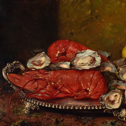 fig 4. Edward Chappel, Still Life With Lobsters & Oysters - Antique Oil Painting