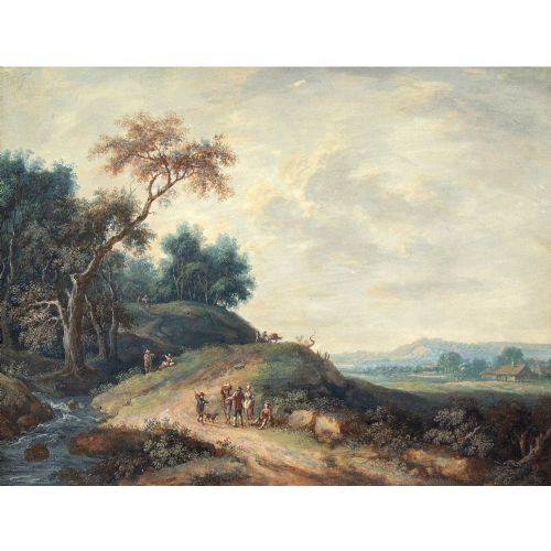 fig 1. John Inigo Richards RA (Attributed), Landscape With Country Track, Figures, Cottages & Far-Reaching View - Antique Watercolour