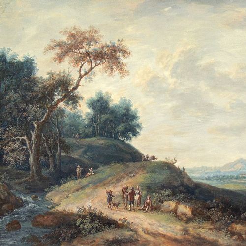 fig 2. John Inigo Richards RA (Attributed), Landscape With Country Track, Figures, Cottages & Far-Reaching View - Antique Watercolour