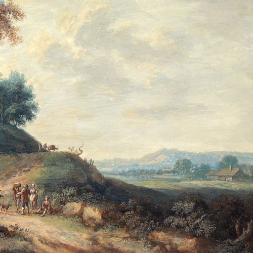 fig 3. John Inigo Richards RA (Attributed), Landscape With Country Track, Figures, Cottages & Far-Reaching View - Antique Watercolour