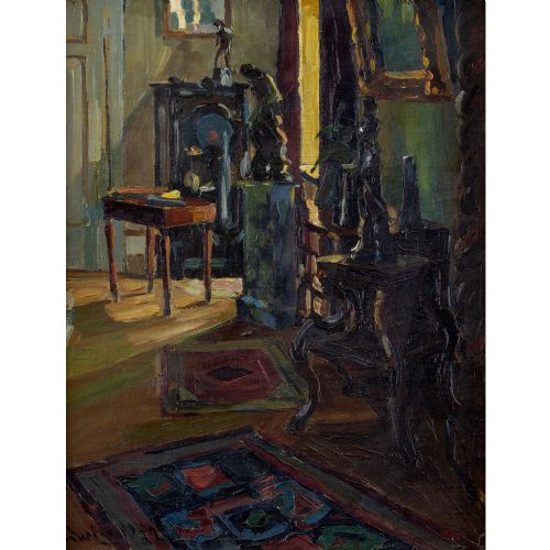 fig 1. Herbert Ludwig, Interior With Sculptures - Antique Oil Painting