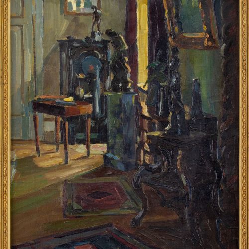 fig 2. Herbert Ludwig, Interior With Sculptures - Antique Oil Painting