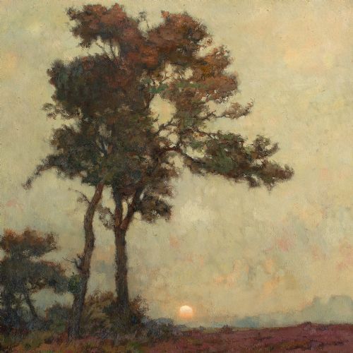 fig 1. Louis Albert Roessingh, Heath Landscape At Twilight - Antique Oil Painting