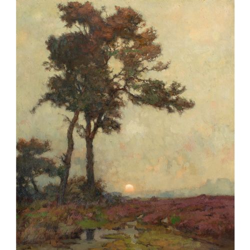 fig 2. Louis Albert Roessingh, Heath Landscape At Twilight - Antique Oil Painting