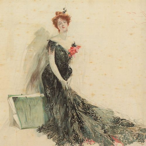 fig 2. Reginald Pannett, The Merry Widow, Sheet Music Cover Design - Antique Watercolour and Gouaches on Silk