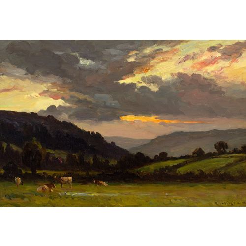 fig 1. Ernest Higgins Rigg, Sunset Swaledale - Antique Oil Painting