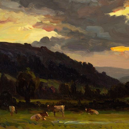 fig 4. Ernest Higgins Rigg, Sunset Swaledale - Antique Oil Painting