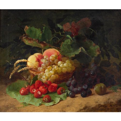 fig 1. Edouard Fleury, Still Life With A Basket Of Fruit - Antique Oil Painting