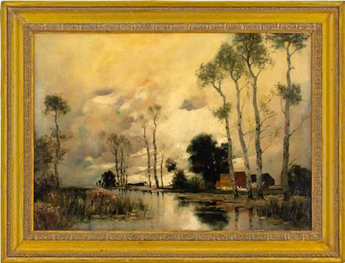 Early 20th-century Dutch School, Landscape with Birch Trees - Antique Oil Painting