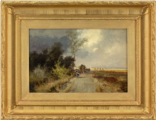 Charles Delfont, Landscape with Haycart & Track - Antique Oil Painting