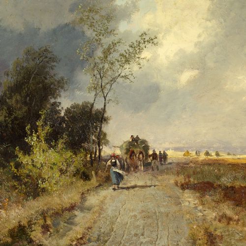 fig 2. Charles Delfont, Landscape With Haycart & Track - Antique Oil Painting