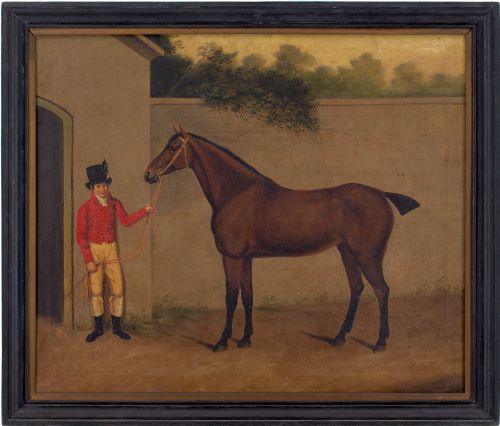 I Moore, Provincial Early 19th-century English School, Bay Horse & Groom - Antique Oil Painting