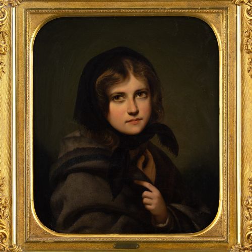 fig 1. Just Holm, Girl With The Hooded Cloak - Antique Oil Painting