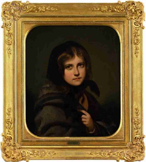 Just Holm, Girl with the Hooded Cloak - Antique Oil Painting