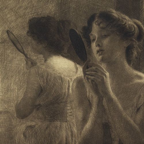 fig 2. Emil Rosenstand, Young Women With Mirror - Antique Etching
