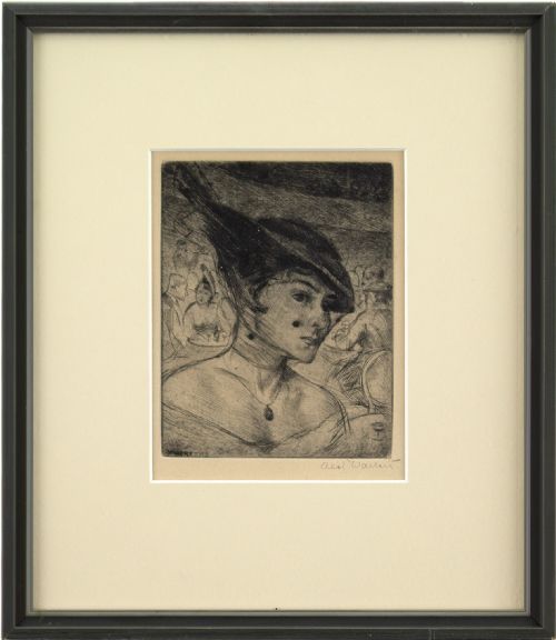 Axel Wallert - Fashionable Lady with Feathered Hat - Antique Etching