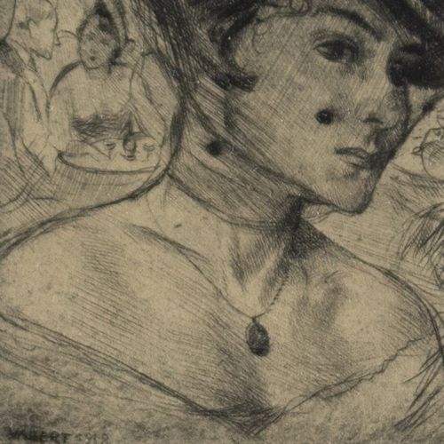 fig 2. Axel Wallert - Fashionable Lady With Feathered Hat - Antique Etching