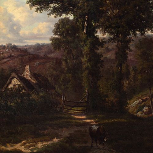 fig 3. Auguste Bohm, Romantic Landscape With Oak Trees - Antique Oil Painting