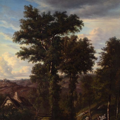 fig 4. Auguste Bohm, Romantic Landscape With Oak Trees - Antique Oil Painting